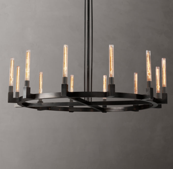Valence Ribbed Glass Brass Ring Chandelier