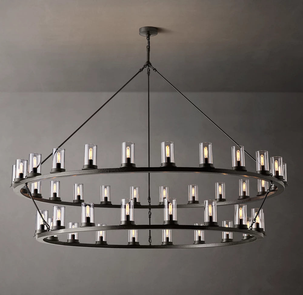 Lucent Ember Double-Ring Glass Chandelier