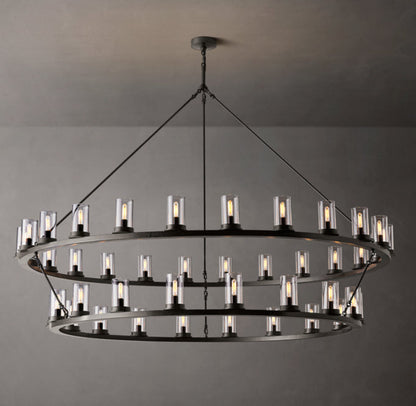 Lucent Ember Double-Ring Glass Chandelier