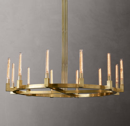 Valence Ribbed Glass Brass Ring Chandelier