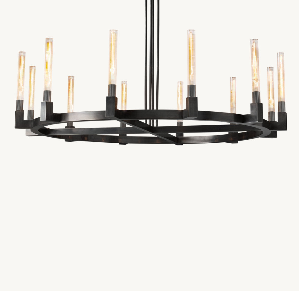 Valence Ribbed Glass Brass Ring Chandelier