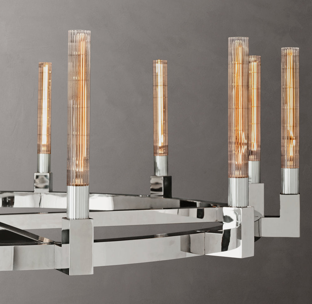 Valence Ribbed Glass Brass Ring Chandelier
