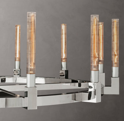 Valence Ribbed Glass Brass Ring Chandelier