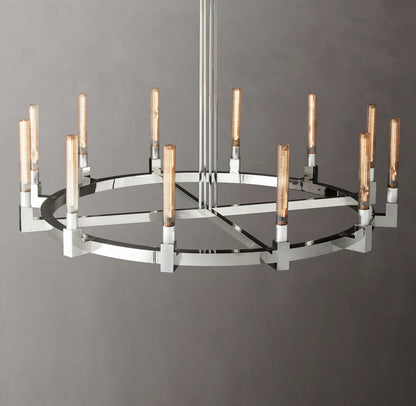 Valence Ribbed Glass Brass Ring Chandelier