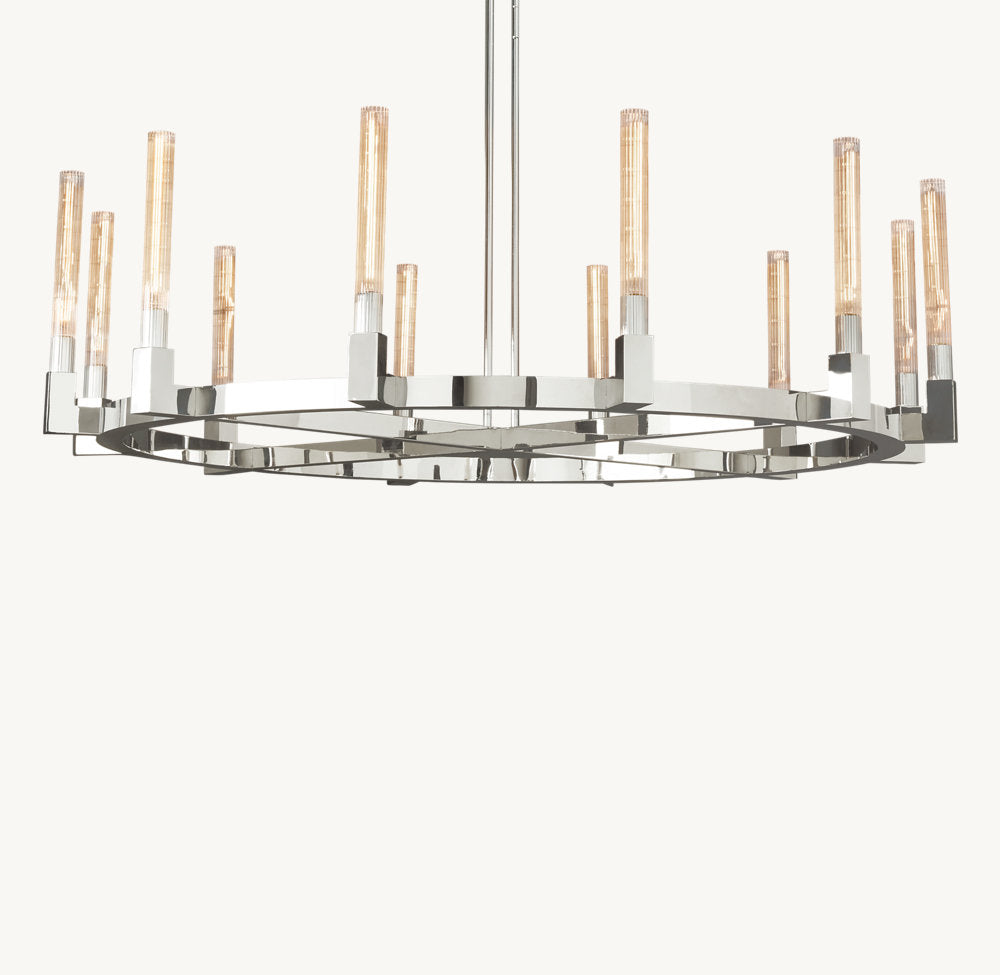 Valence Ribbed Glass Brass Ring Chandelier