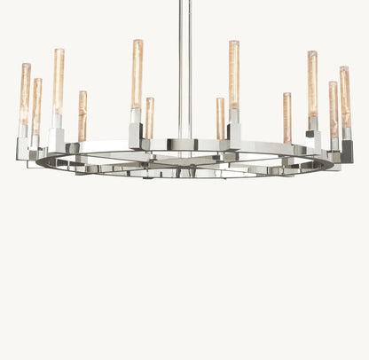 Valence Ribbed Glass Brass Ring Chandelier