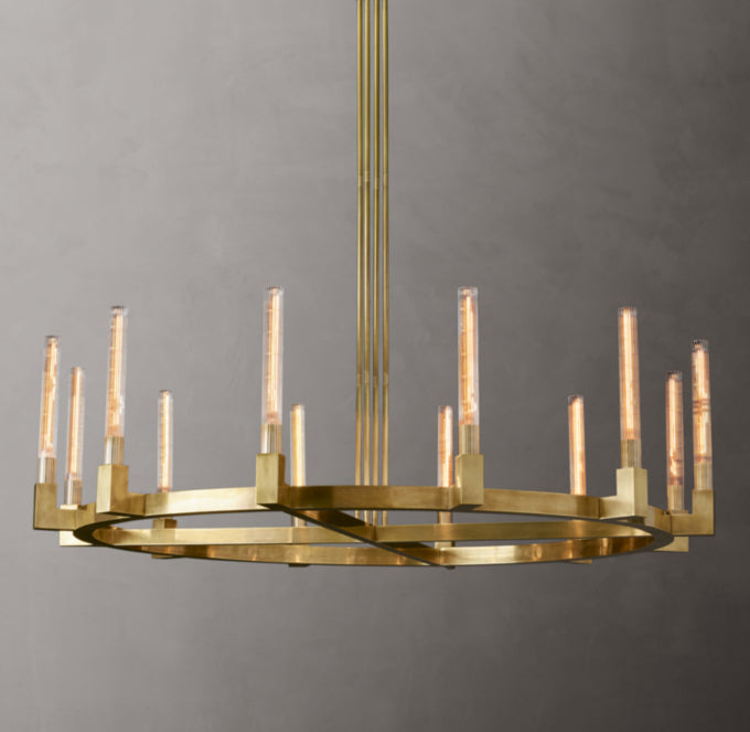 Valence Ribbed Glass Brass Ring Chandelier
