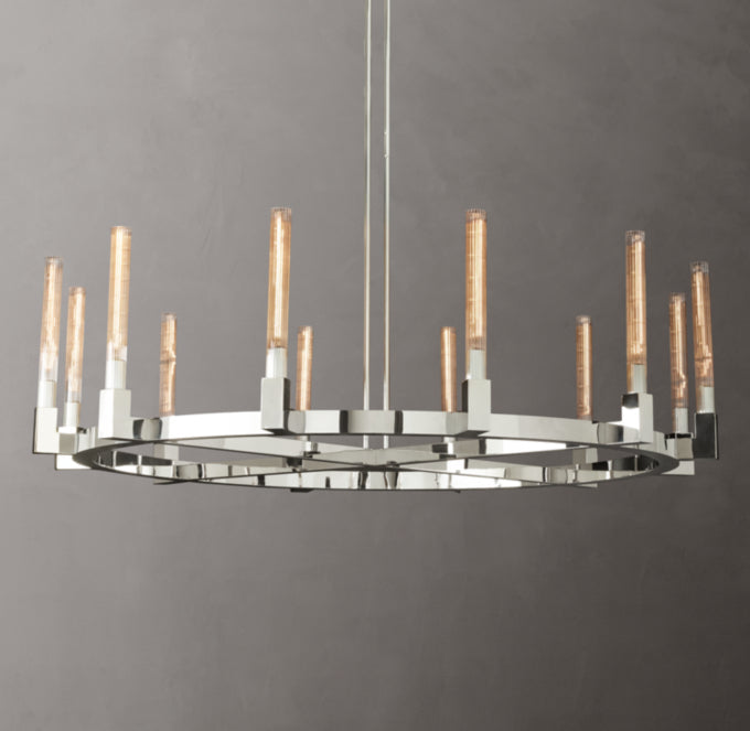 Valence Ribbed Glass Brass Ring Chandelier