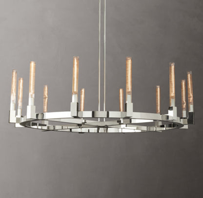 Valence Ribbed Glass Brass Ring Chandelier