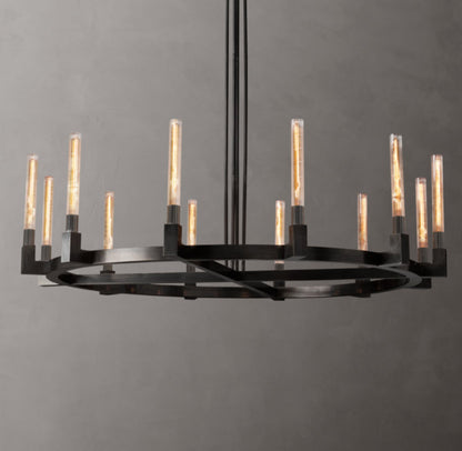 Valence Ribbed Glass Brass Ring Chandelier