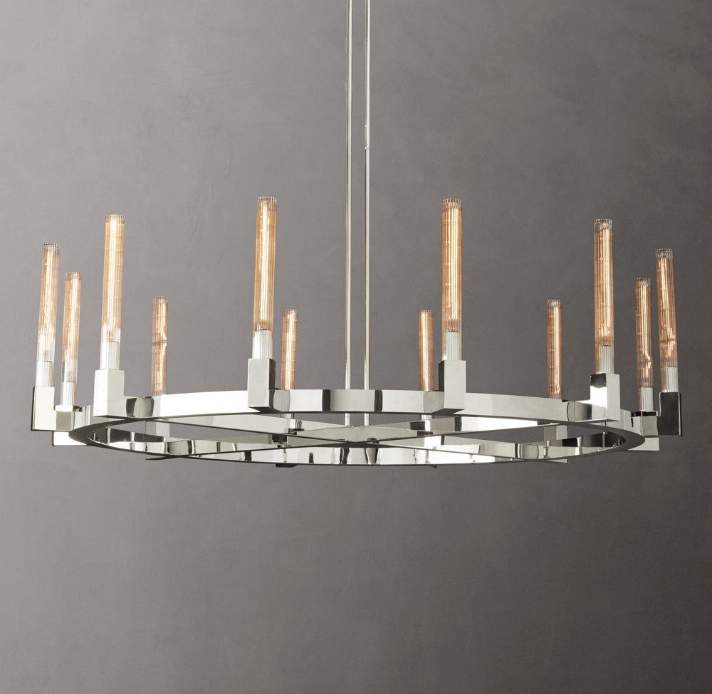 Valence Ribbed Glass Brass Ring Chandelier