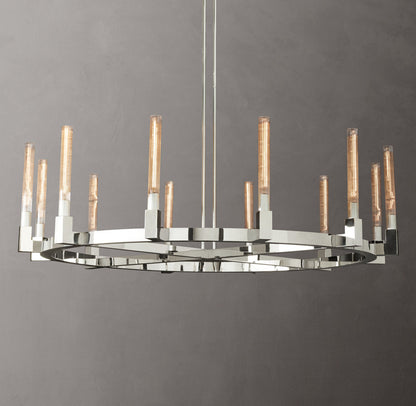 Valence Ribbed Glass Brass Ring Chandelier
