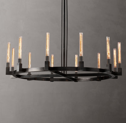 Valence Ribbed Glass Brass Ring Chandelier