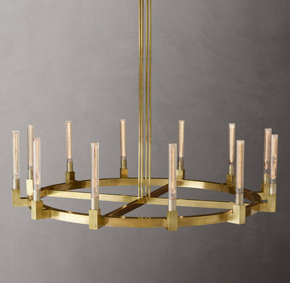 Valence Ribbed Glass Brass Ring Chandelier