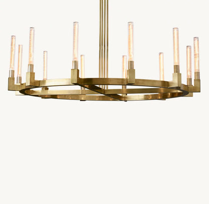 Valence Ribbed Glass Brass Ring Chandelier