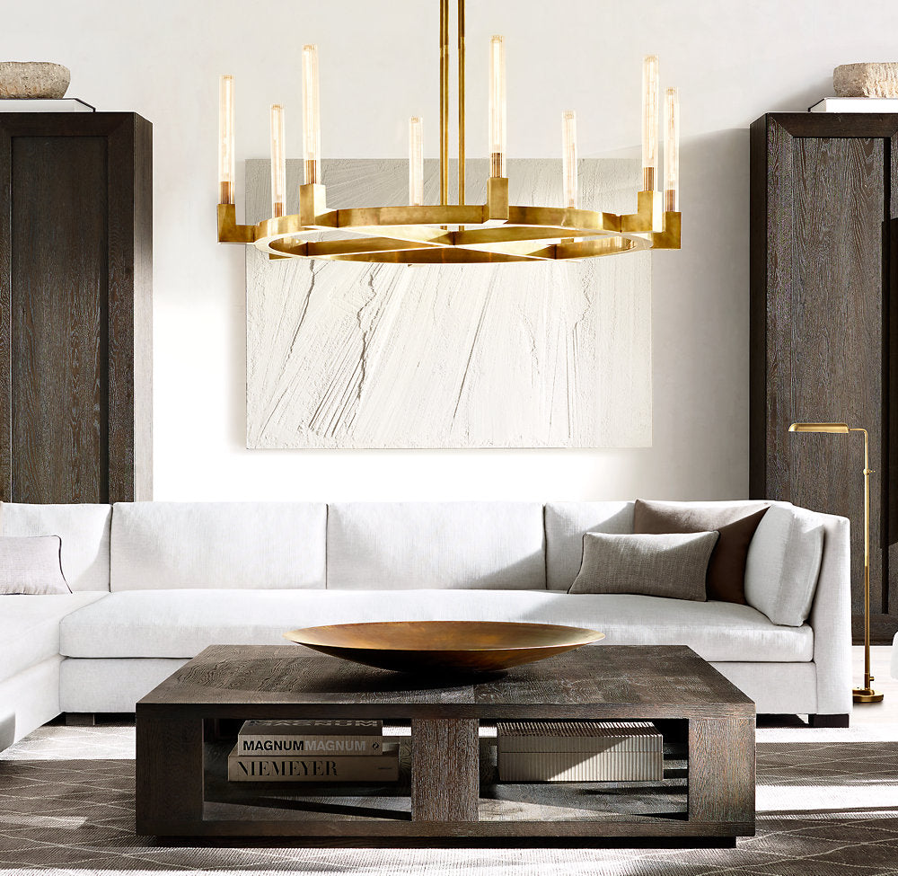Valence Ribbed Glass Brass Ring Chandelier