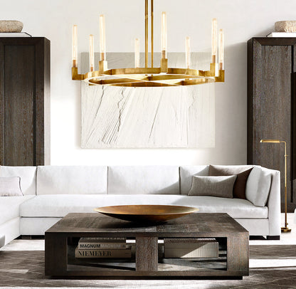 Valence Ribbed Glass Brass Ring Chandelier