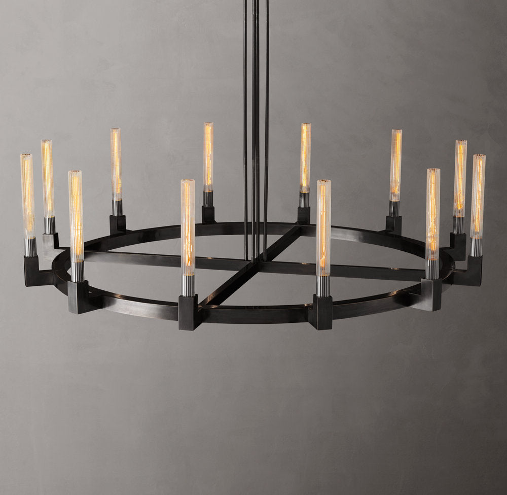 Valence Ribbed Glass Brass Ring Chandelier