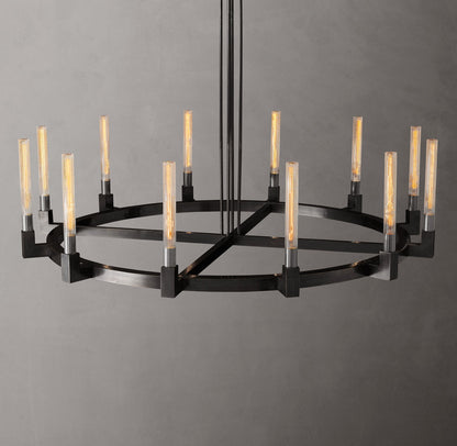 Valence Ribbed Glass Brass Ring Chandelier
